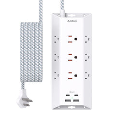 Surge Protector Power Strip 10 ft Addtam Flat Plug Extension Cord with 4 USB Wall Charger(2 USB C Port) 9 Widely Outlets Desk Charging Station Home Office and College Dorm Room Essentials
