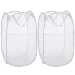 BATTOO Deluxe Strong Mesh Pop up Laundry Hamper Basket with Side Pocket Foldable Hamper for Laundry Room Bathroom Kids Room College Dorm or Travel White + White