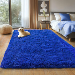 plumlik Blue Fluffy Area Rug for Bedroom 4x5.9 Feet Shag Rugs for Living Room Kids Room Boys Room and Nursery Soft and Comfy Fuzzy Carpet for Teen Dorm Home Decor Aesthetic Upgrade Non Slip