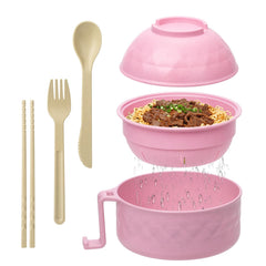 MUUBOOX Ramen Cooker32oz Ramen Bowl SetMicrowave Ramen Bowl Microwave Bowl with Lid Portable Noodle Bowlsfor Home Office Dorm Room College gift (Pink)