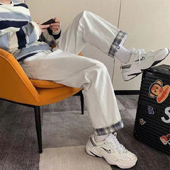 High-Waist Denim Cargo Pants with Nine Points