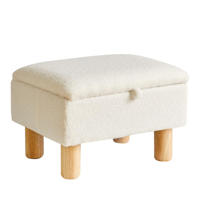 Aibiju Ottoman with Storage Small Ottoman Foot Rest for Couch 16x12x9.5inch Safety Hinge Flip Top Foot Stool Ottoman Load up to 330lb for Living Room Dorm Teddy White YD-JD136W