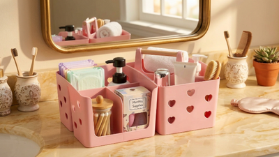 Anyoifax Portable Shower Caddy Plastic Shower Basket Organizer Divided Bathroom Caddy Storage Cleanning Caddy Tote with Handle for College Dorm Room Kitchen Pink