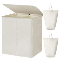 WOWLIVE 180L Double Laundry Hamper with Lid and Removable Laundry Bags Large Dirty Clothes Hamper 2 section Collapsible Laundry Basket Dorm Room Storage for Bedroom Bathroom CollegeBeige