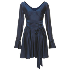 Fashionable V-Neck Backless Dress with Waist Tie