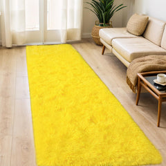 GREFFY Soft 2x6 Feet Hallway Runner Rug Modern Yellow Shag Carpet Shaggy Runners for Bedroom Indoor Nursery Dorm Bedside Fluffy Rug for Living Room No Slip Fuzzy Teen Home Decor Yellow