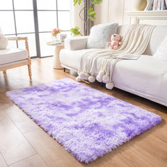 duduta Purple Fluffy Plush Area Rugs 3x5 ft Tie Dye Furry Shag Rug for Bedroom Dorm Nursery Kids Room Machine Washable Anti-Slip