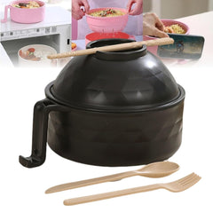 Heyisail Microwave Ramen Bowl Set with Strainer Instant Microwavable Noodle Bowls with Handles Chopsticks Spoon Phone Holder Portable Cooker College Dorm Room Essentials Dishwasher-Safe(Black)